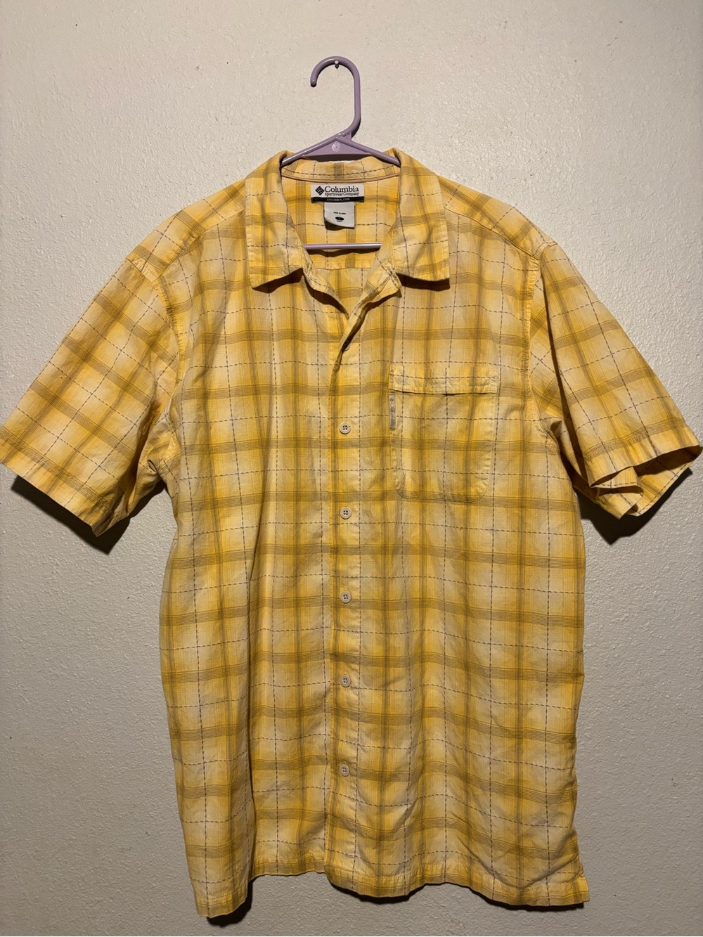Columbia Yellow Plaid Short-Sleeve Button-Down Shirt